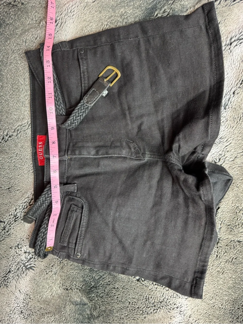 GUESS Black Men’s Denim Jean Shorts with Braided Belt